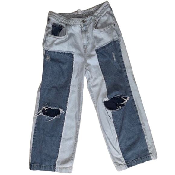 Forever 21 Patchy Light and Medium Wash Wide Leg Jeans Size 26 - Picture 1 of 8